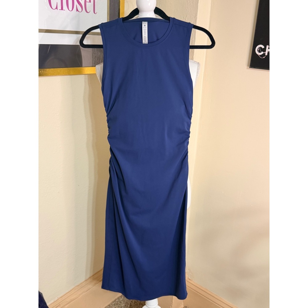 CRZ YOGA Blue Sleeveless Ruched Side Midi Dress US XS 0 2 Lycra Blend Athletic